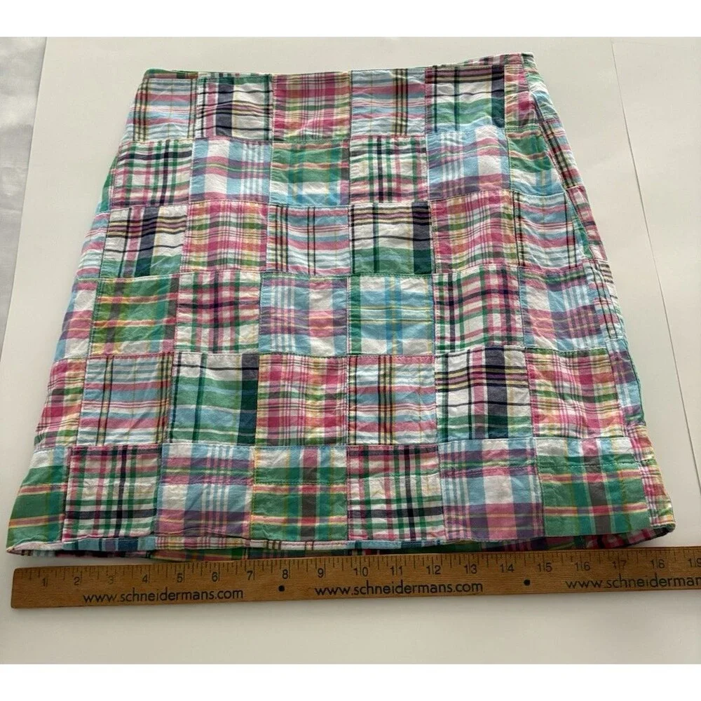 Talbots Patchwork Skirt Womens 4P Pink Blue Green Madras Plaid Preppy Beach - Picture 11 of 13